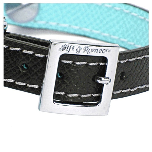 Black & Aqua Leather Collar - Fifi & Romeo