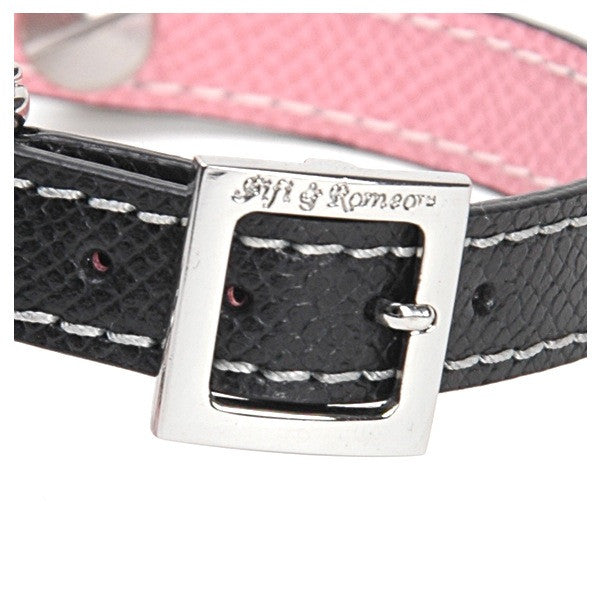 Black & Pink Leather Collar - Fifi & Romeo