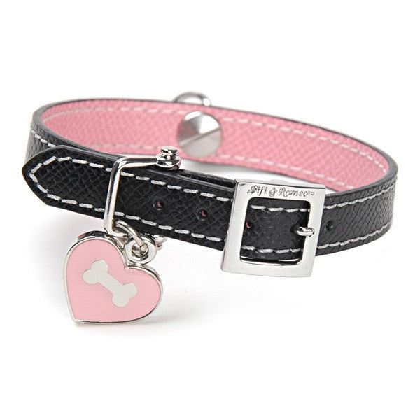 Black & Pink Leather Collar - Fifi & Romeo