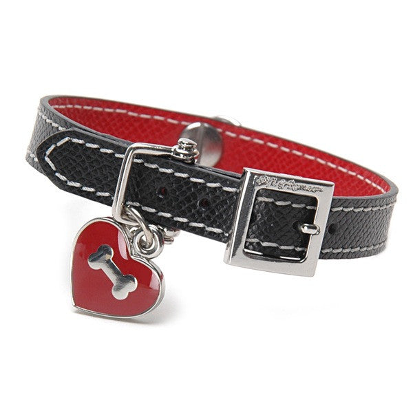 Black & Red Leather Collar - Fifi & Romeo